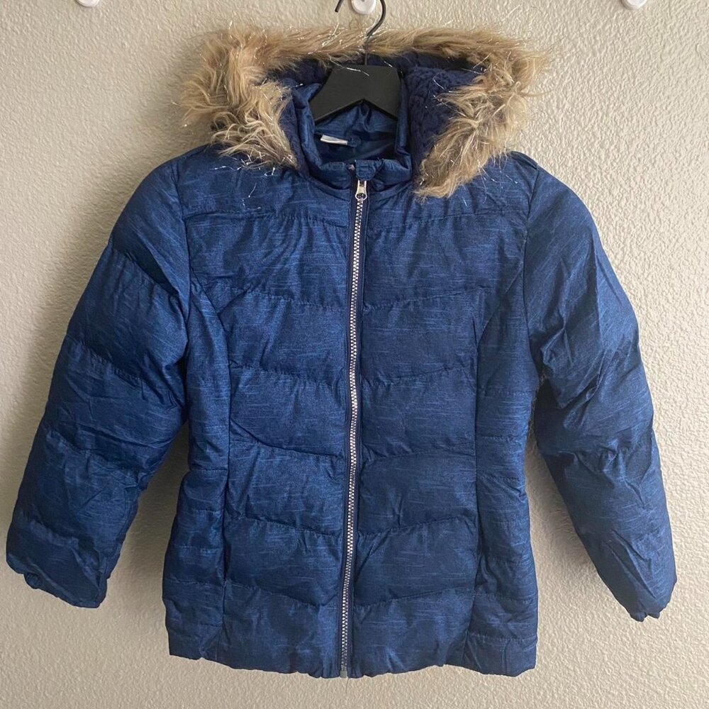 Arizona Girls' Navy Brown fur hood trim Jacket